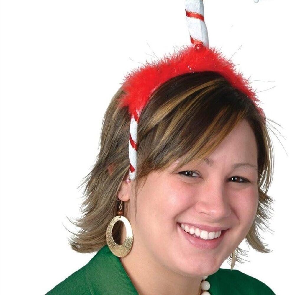 1-Pack Mistletoe Candy Cane Boppers Party Hat, Red/White/Green